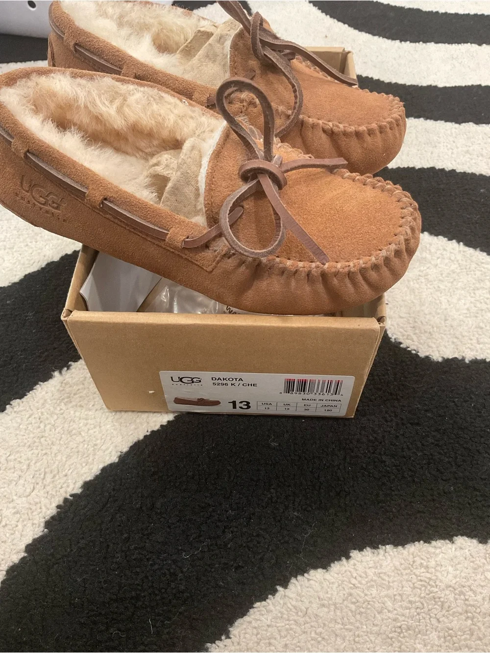 UGG Chestnut Suede Moccasin Slipper with Shearling Lining